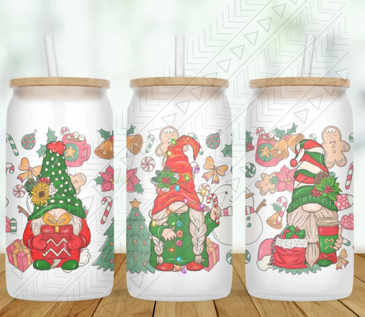 Christmas Gnomes Glass Can