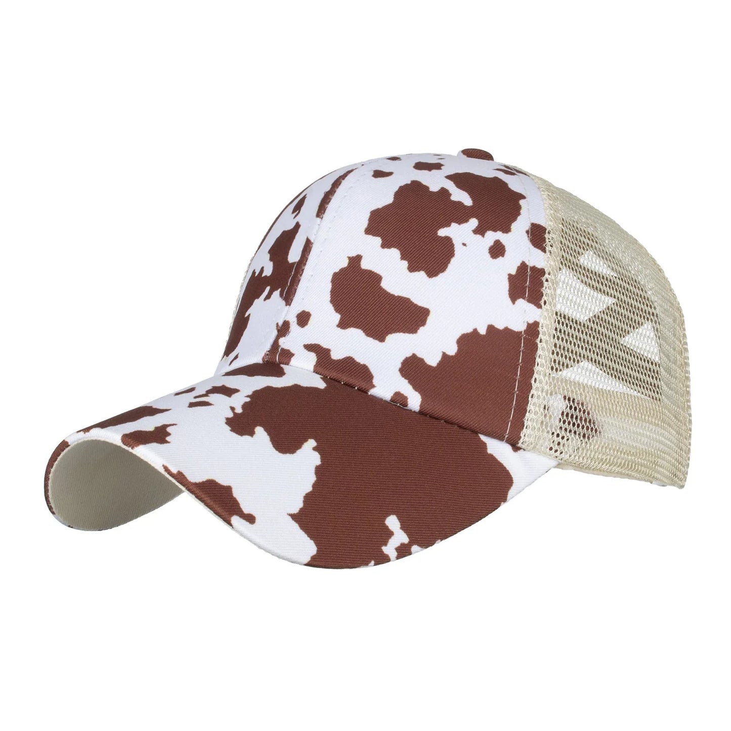 Cow Patterned Cross Ponytail Hat