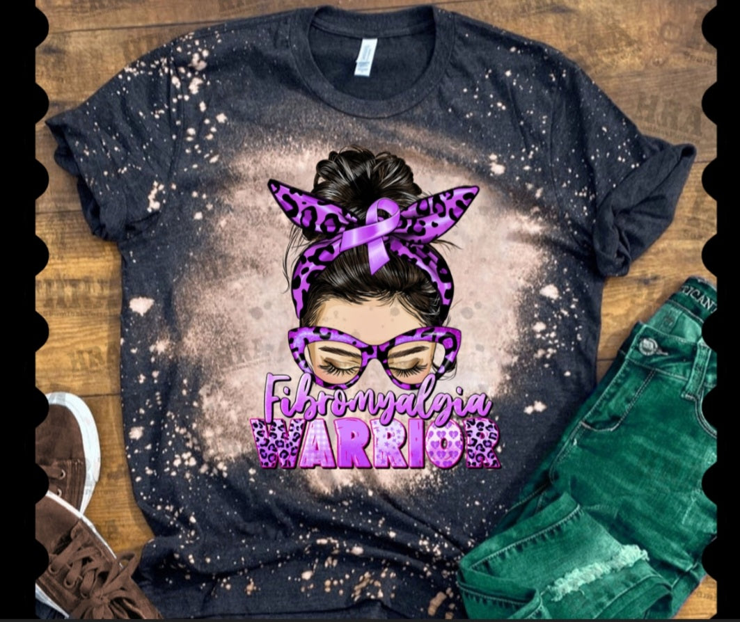 Fibromyalgia Warrior Messy Bun **Bleach Shirt Extra**