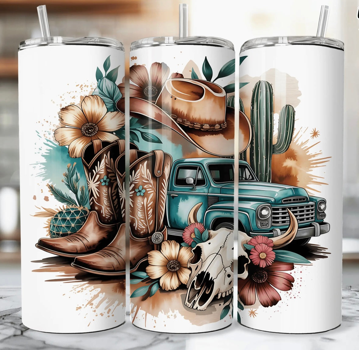 Blue Western Truck Tumbler