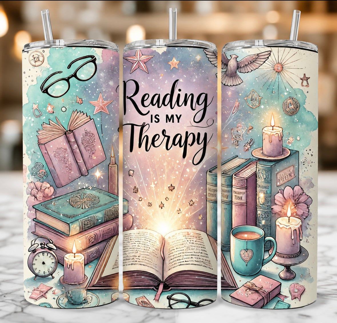 Reading is My Therapy Tumbler