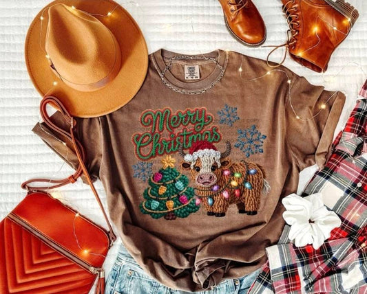 Merry Christmas Highland Cow Christmas Tree Shirt