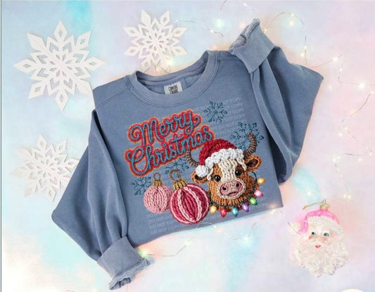 Merry Christmas Highland Cow Ornament