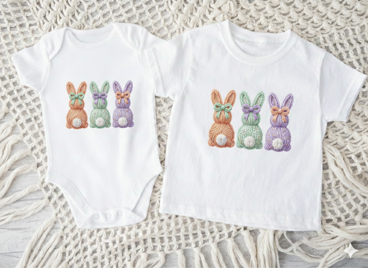 Pastel Yarn Easter Bunnies Tee